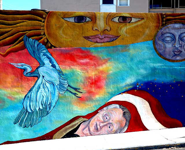 1991 mural by Annie Sperling, A Mural Dedicated to Peace ("Silver Lake Mi Amor") on the southwest corner of Sunset and Hyperion, east of Hollywood in the area called Sunset Junction