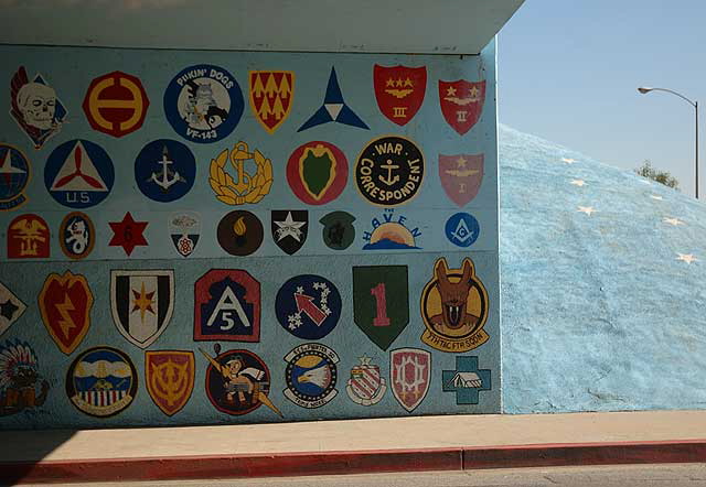 Military Unit Insignias, National Veterans Mural, Peter Stewart, 1995, Bonsall Bridge at the West Los Angeles Veterans Administration Center, Sawtelle Avenue at Wilshire Boulevard, Westwood