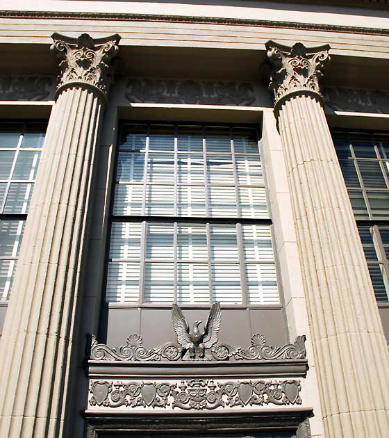 The newly restored Federalist-style bank building from the thirties, at the corner of Hollywood Boulevard and North Wilton Place