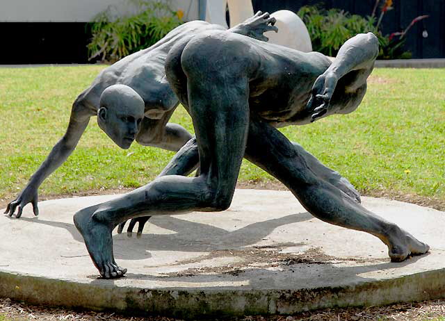 Garden at the Art Department, Santa Monica College - sculpture, man and woman in contention