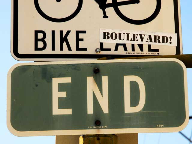 End of Bicycle Lane, La Brea at Third, West Los Angeles