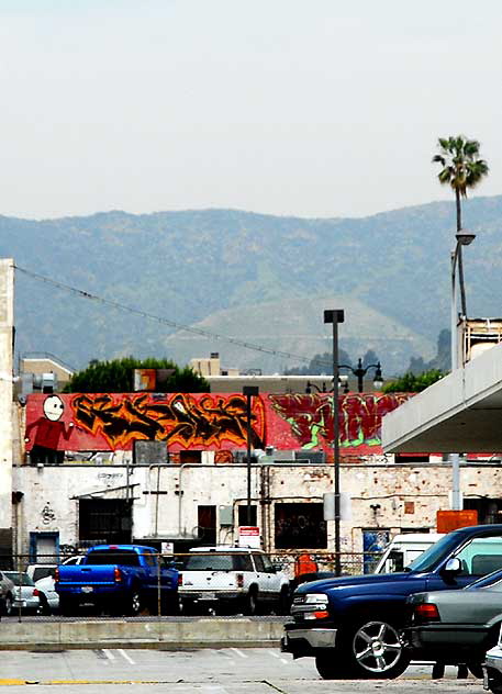 Far graffiti and the Hollywood Hills - from the post office lot, central Hollywood