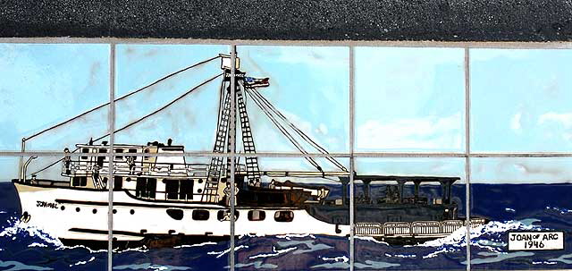 Old fishing boat - mosaic tile at the Fishing Industry Memorial - 5th Street at South Harbor Boulevard., San Pedro, California