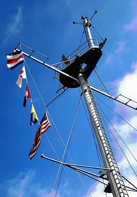 Mast and flags at the Fishing Industry Memorial - 5th Street at South Harbor Boulevard., San Pedro, California