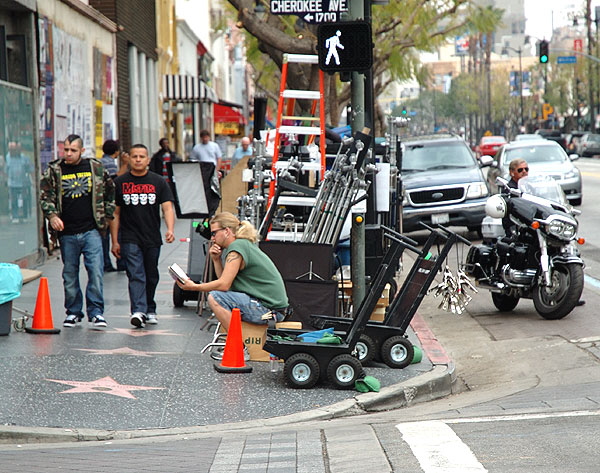 Location shoot for the CBS series Shark, at the Geisha House, Hollywood Boulevard at Cherokee