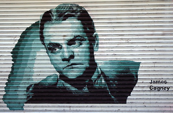 James Cagney graphic on roll-up door, Hollywood Boulevard