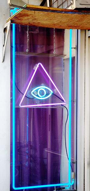 Neon eye at psychic shop on Hollywood Boulevard