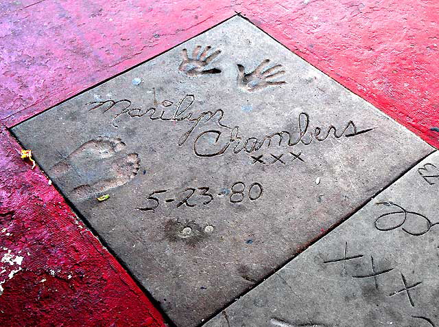 Marilyn Chambers footprints and handprints in concrete - sidewalk at Studs Theatre?, 7734 Santa Monica Boulevard, West Hollywood