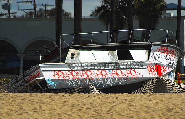 Beached boat with graffiti, Venice Beach