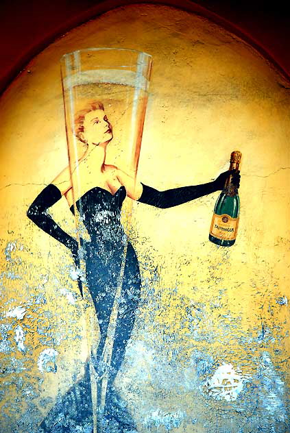 Champagne Lady - Tattinger graphic at liquor store, Sunset Boulevard and Selma, West Hollywood