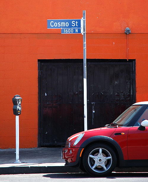 Red Mini Cooper, Orange Wall, Hollywood