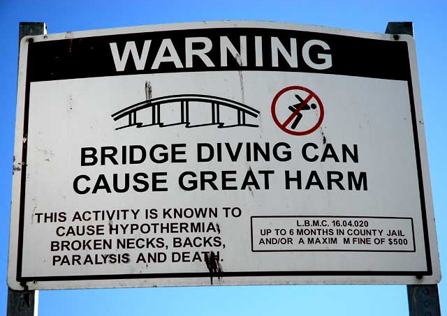 No Bridge Diving - sign - Naples Island, Alamitos Bay, Long Beach