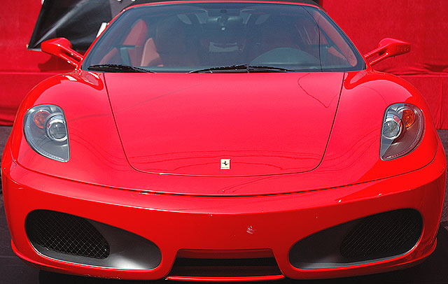 One of the undamaged Ferraris on display outside Mann Chinese Theater, Hollywood, prior to the premier of the movie, "Redline" 