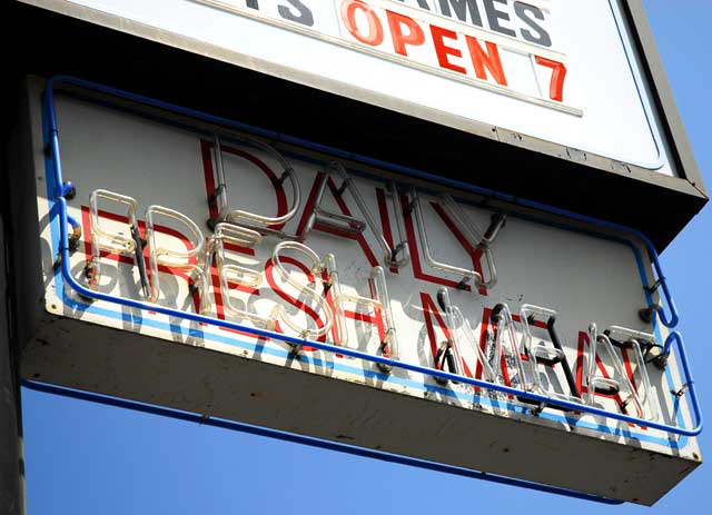 Neon Sign - "Daily Fresh Meat" - All-American Burger, Sunset Boulevard, Hollywood