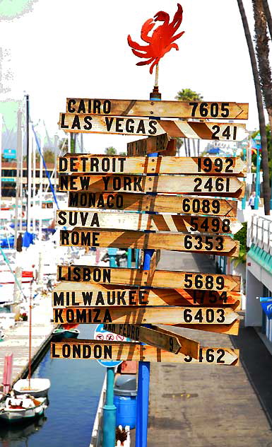 Distances sign at the Redondo Beach Pier