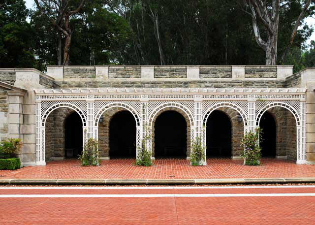 The gardens of Greystone Mansion, Beverly Hills - the five arches