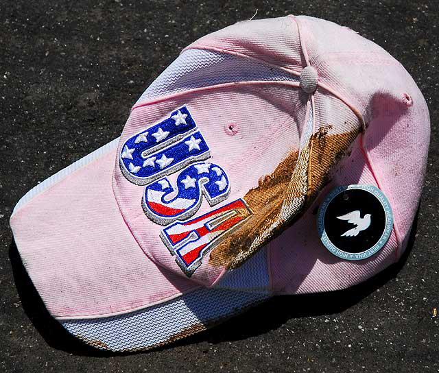 Pink cap in street, Clinton Avenue, Los Angeles