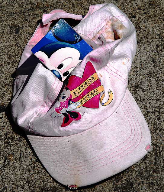 Pink cap in street, Clinton Avenue, Los Angeles