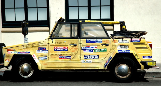 VW "Thing" with political graphics, Hollywood