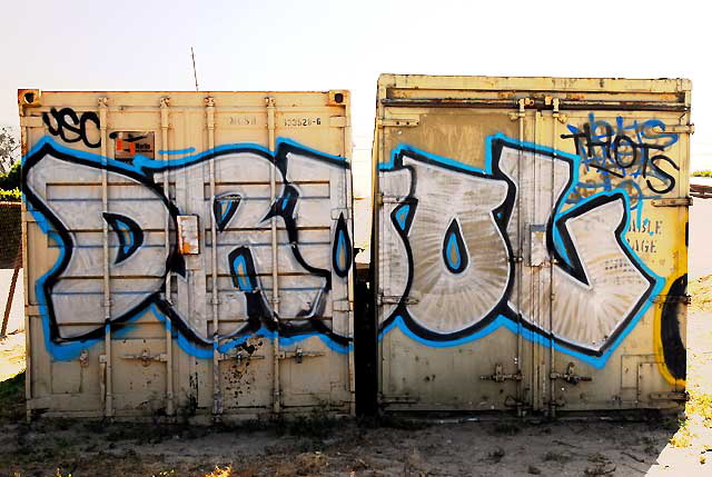 Interesting graffiti on two abandoned shipping containers in a public park in on Lincoln Boulevard, just south of LAX