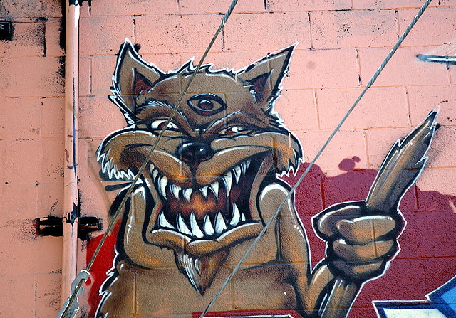Mural in an alley north of Melrose - teeth and eyes