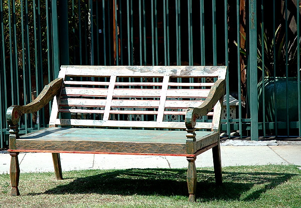 Bench for sale at an Asian antique shop, La Brea at Rosewood, Los Angeles