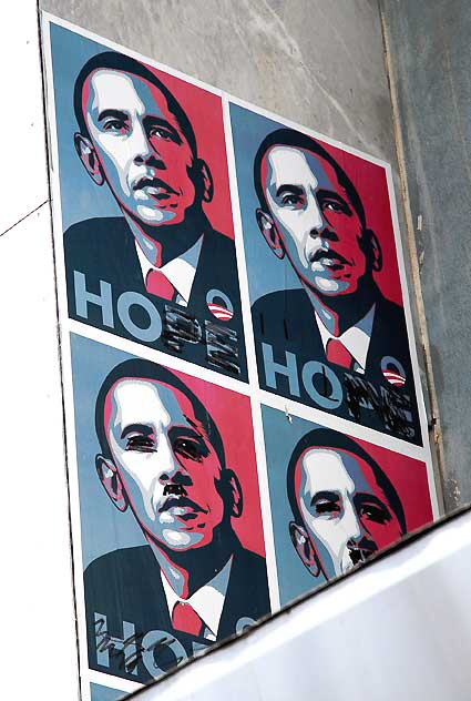 Defaced Obama posters at Hollywood Boulevard and Argyle 