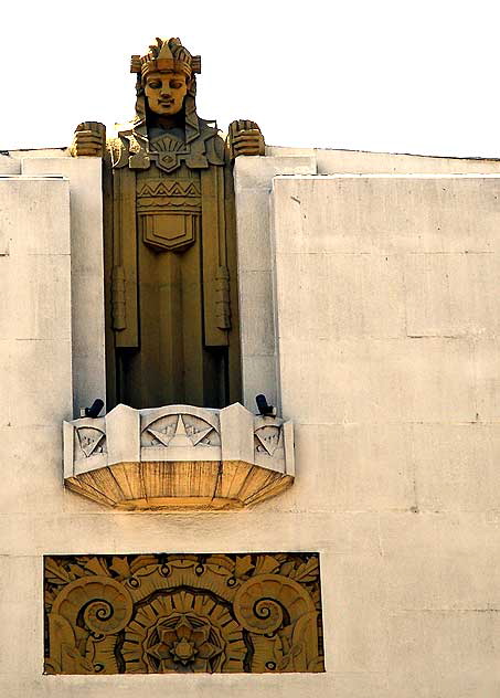 Figure on east wall of the Pantages Theater on Hollywood Boulevard, Art Deco, architect B. Marcus Priteca, 1930