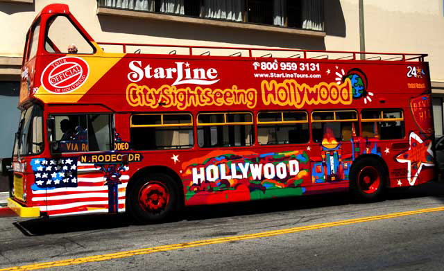 Double-decker Hollywood tour bus