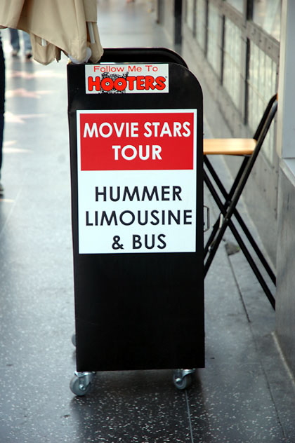 Tour stand, Hollywood Boulevard, at Hooter's 