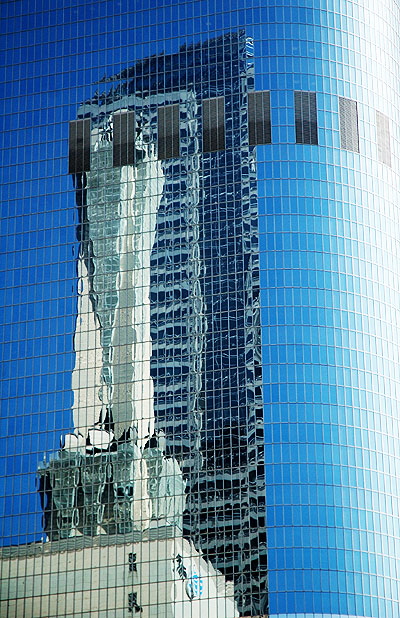 Fourth and Olive, downtown Los Angeles, reflections and verticals -