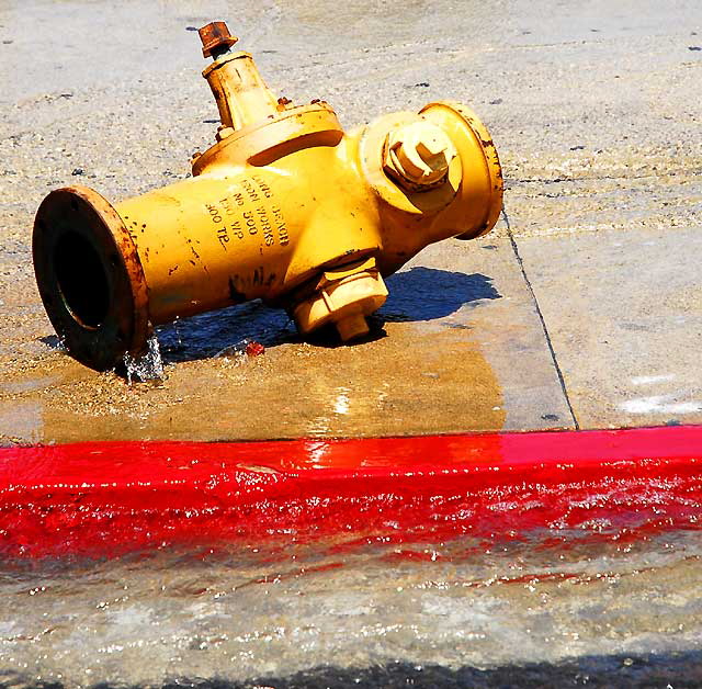 Broken fire hydrant, Tuesday, May 13, 2008, in the Wilshire District at noon - the northwest corner of Third and Vermont