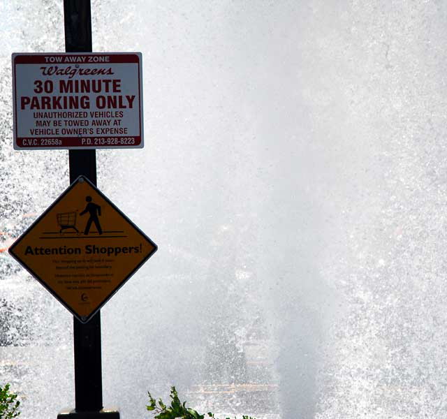 Broken fire hydrant, Tuesday, May 13, 2008, in the Wilshire District at noon - the northwest corner of Third and Vermont