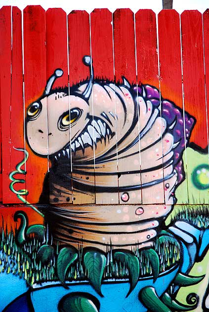 Larva on fence, alley graffiti, Melrose Avenue 