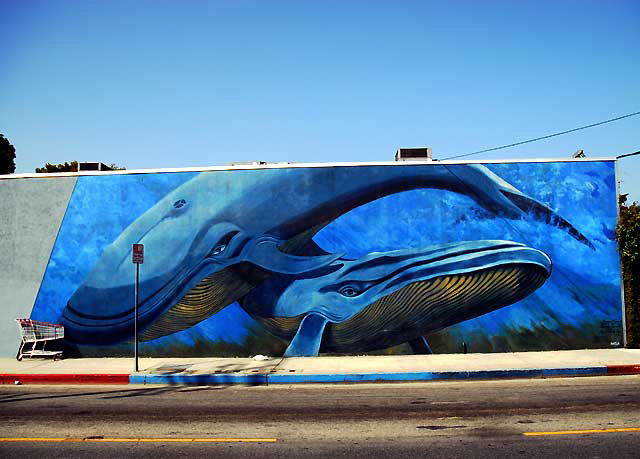 Two Blue Whales (1978), mural at the Westside Center for Independent Living, 12901 Venice Boulevard (at Beethoven Street) - Artists: Margaret Garcia, Randy Geraldi, David Gatchel, Samuel Myring, Marica Alvarez - Sponsor: Citywide Mural Project