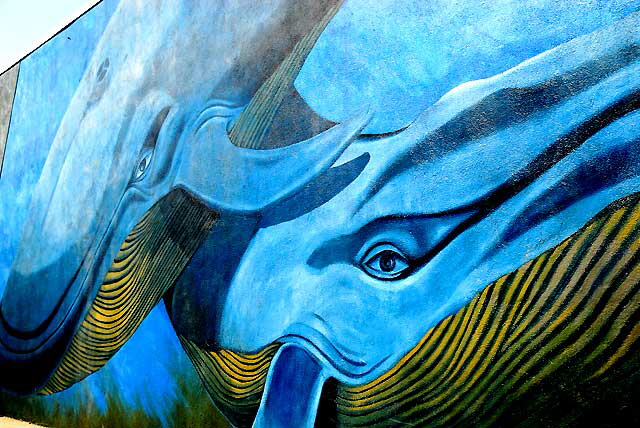 Two Blue Whales (1978), mural at the Westside Center for Independent Living, 12901 Venice Boulevard (at Beethoven Street) - Artists: Margaret Garcia, Randy Geraldi, David Gatchel, Samuel Myring, Marica Alvarez - Sponsor: Citywide Mural Project