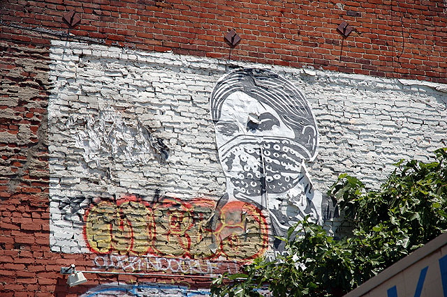 Mixed media mural on brick - east Hollywood Boulevard, near Western Avenue 