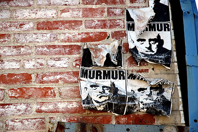 Stickers on brick wall - east Hollywood Boulevard, near Western Avenue 