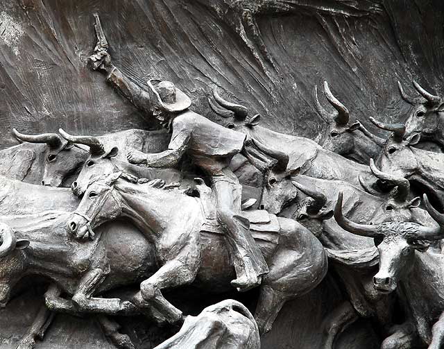 John Wayne, 1979, by Henry Andrew Jackson - a six ton, twenty-one feet high bronze at Wilshire and Le Cienega - detail of base