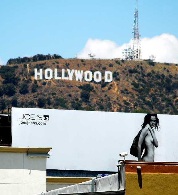 Nude on billboard, Hollywood Sign in distance