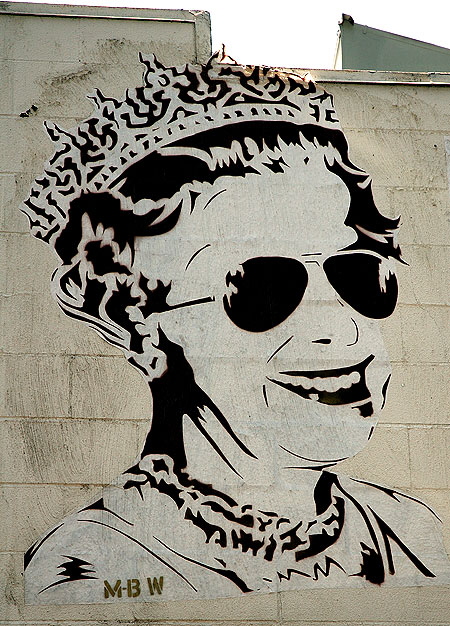 Queen Elizabeth II in sunglasses graphic, Melrose Avenue, Hollywood