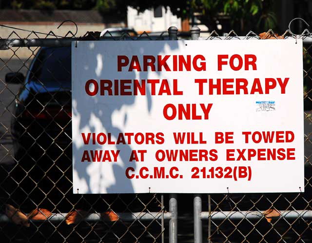 Parking for Oriental Therapy Only - sign on Sepulveda in Culver City