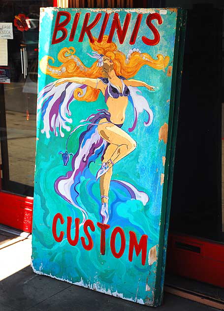 Custom bikini shop on La Cienega - wooden sign