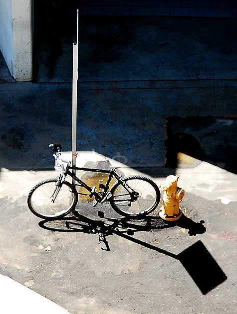 Bicycle and fire hydrant with shadows, Second Street, Santa Monica