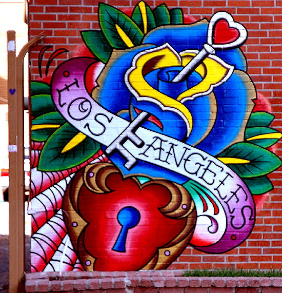 Brick LA sign with hearts and key to the city - Melrose Avenue, one block east of Fairfax 