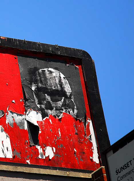 Blank billboard with skull, above Morgan Camera, Sunset Boulevard, Hollywood