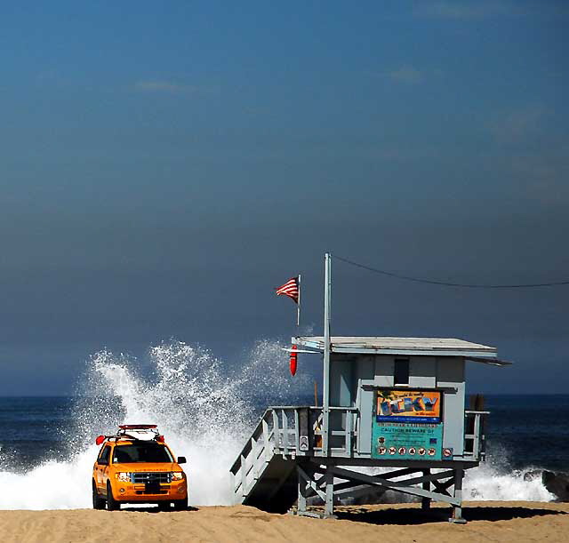 Waves pounding the breakwater at Venice Beach, north of the pier 