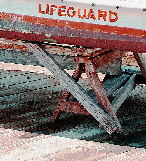 Lifeguard boat on blocks, Malibu Pier