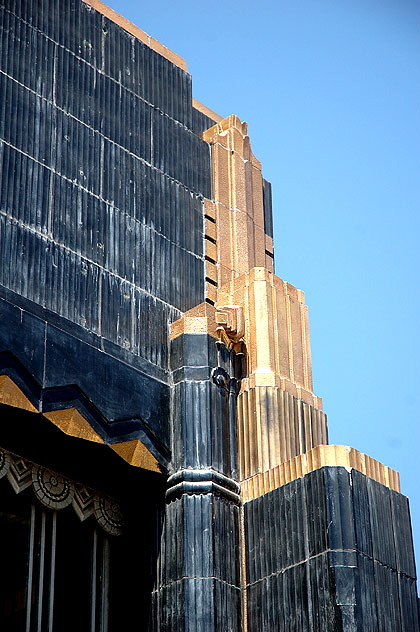 Security-First National Bank of Los Angeles branch at 5209 Wilshire Boulevard, 1929, Morgan, Walls and Clements (Stiles O. Clements' black-and-gold terra cotta design)