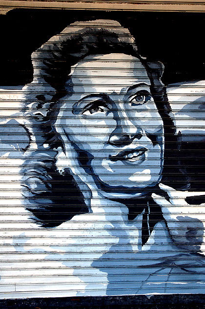 Kate Smith graphic on roll-up door, Hollywood Boulevard